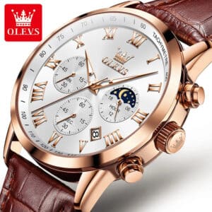 OLEVS Men's Fashion Sports Quartz Watch with Leather Strap