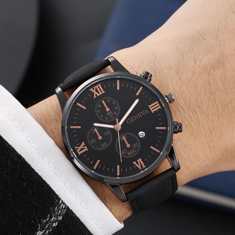 Men's Quartz Sports Watch with Leather Strap and Calendar - Image 2