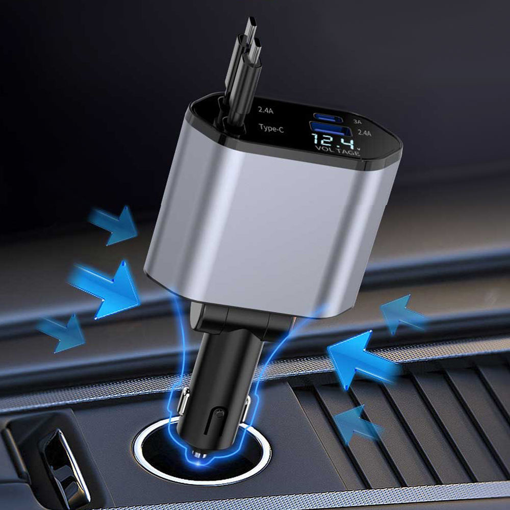 4-in-1 Fast Car Charger with LED Display & Retractable Type-C Cables – Portable for iPhone 16 - Image 4