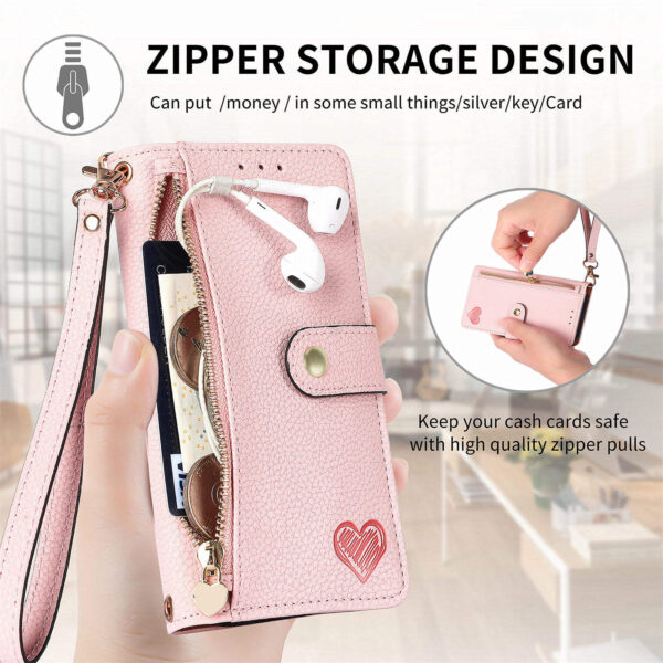 Luxury Heart Design Flip Leather Wallet Case for Girls – Card Holder & Book Style Cover for Mobile Phone - Image 4