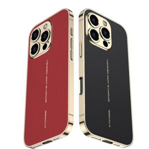 iPhone  Electroplated PU Leather Case with Gold Bumper