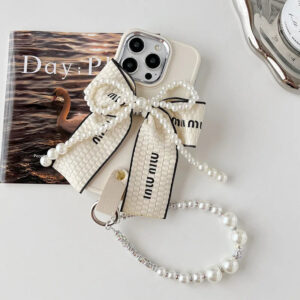Luxury Pearl Bow iPhone Case with Bracelet for Women