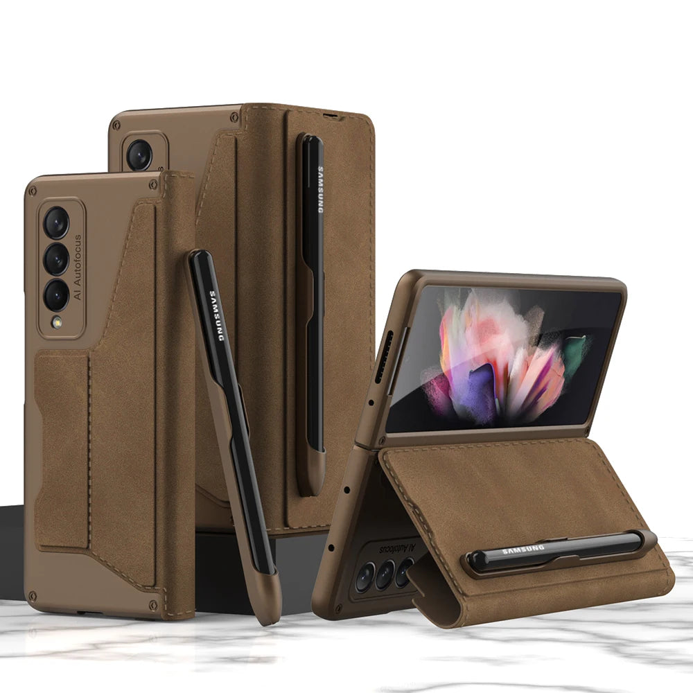 GKK PU Leather Wallet Case with Pen Slot for Samsung