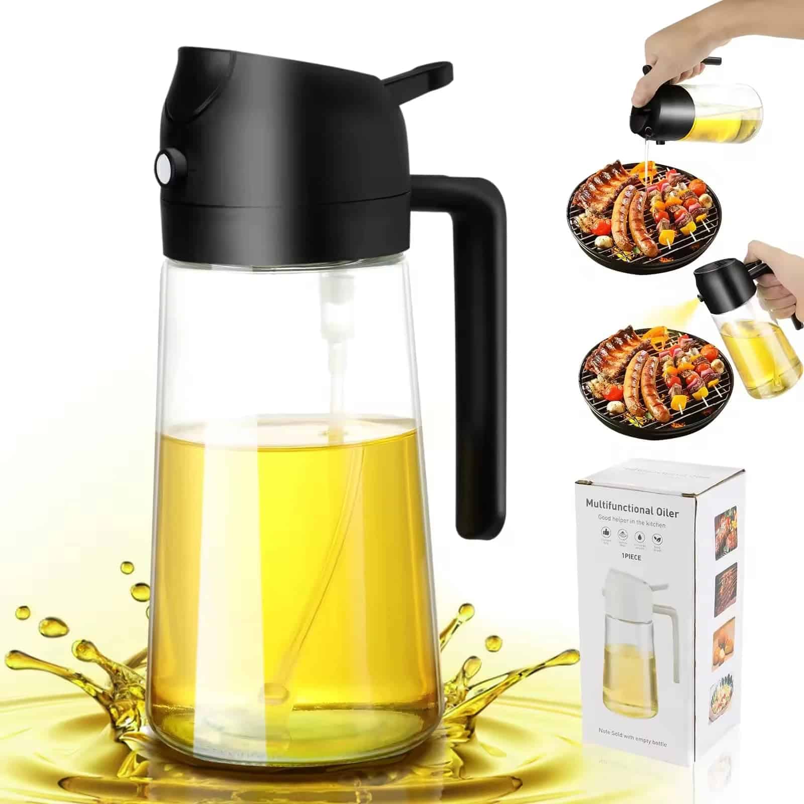 Olive Oil Spray & Pour Bottle 470ml Black Glass for Cooking - Image 2