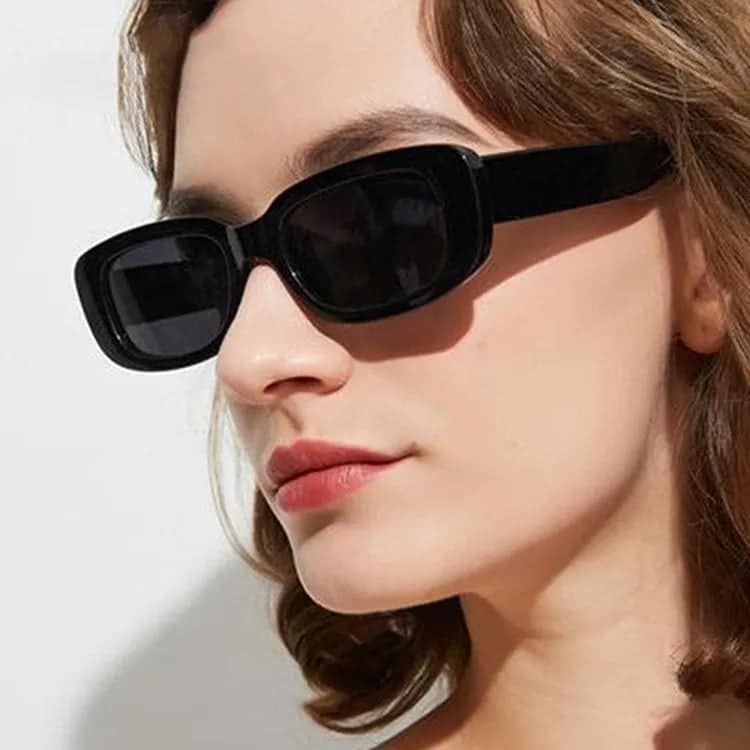Women's Retro 90s UV400 Rectangle Sunglasses - Blue/Red Frames