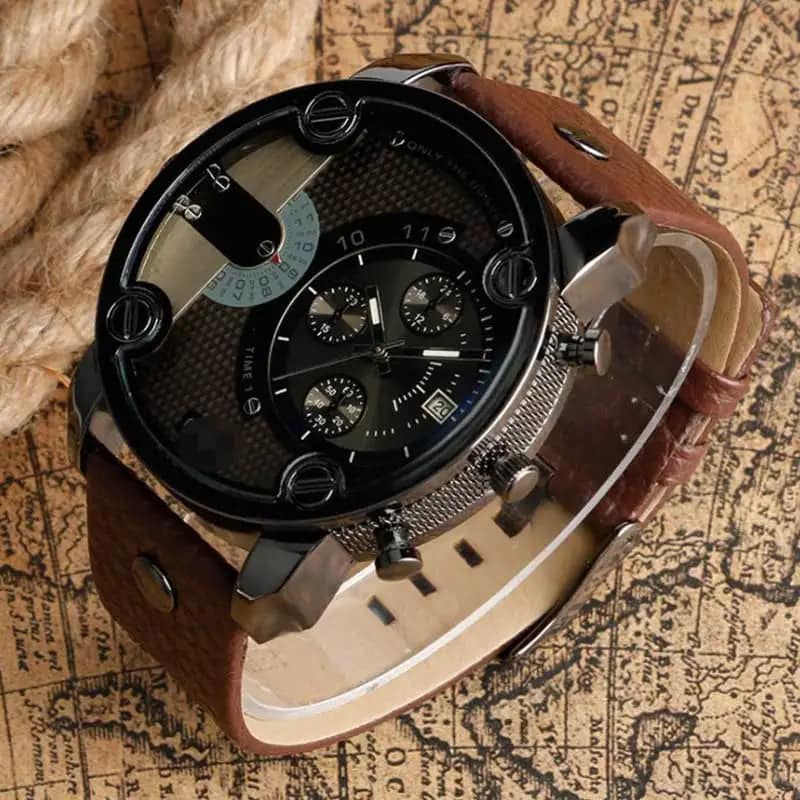 Men's Bold Large Dial Quartz Watch - Trendy Design