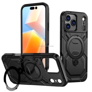 Shockproof Black Armor Case for iPhone 13-17 Pro Max with Kickstand