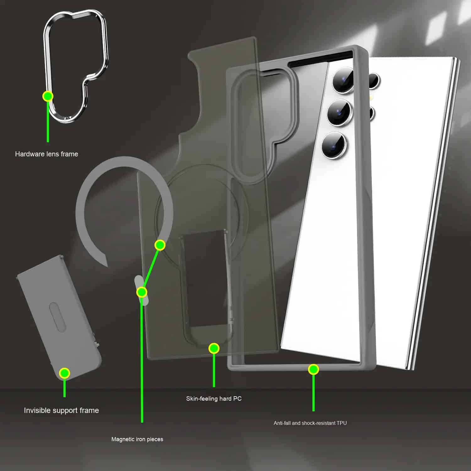 Magnetic Shockproof Matte Skin-Feel Case with Kickstand for Samsung S25 / S24 / S23/s22Ultra - Image 4