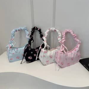 Women's Floral Bow Pleated Shoulder Korean Style Bag💚
