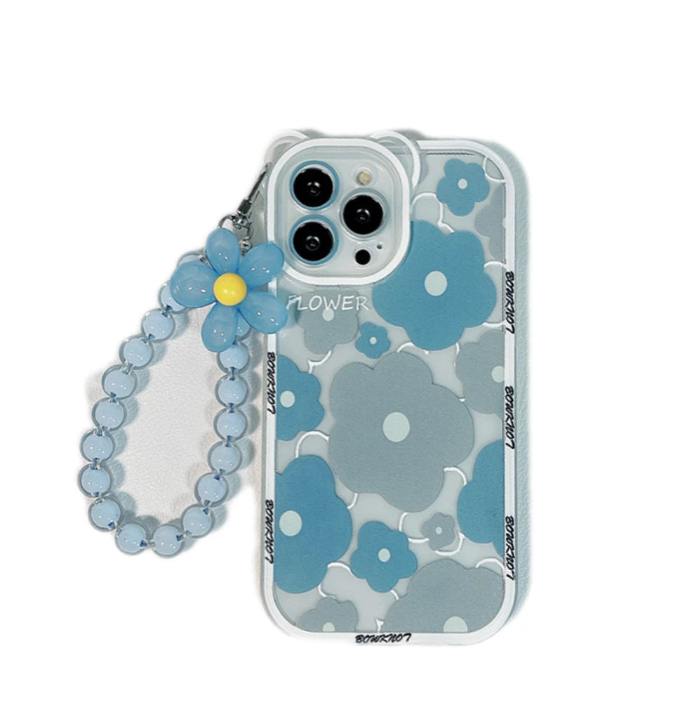 3D Bear Ears Floral Chain Hard Case for iPhone