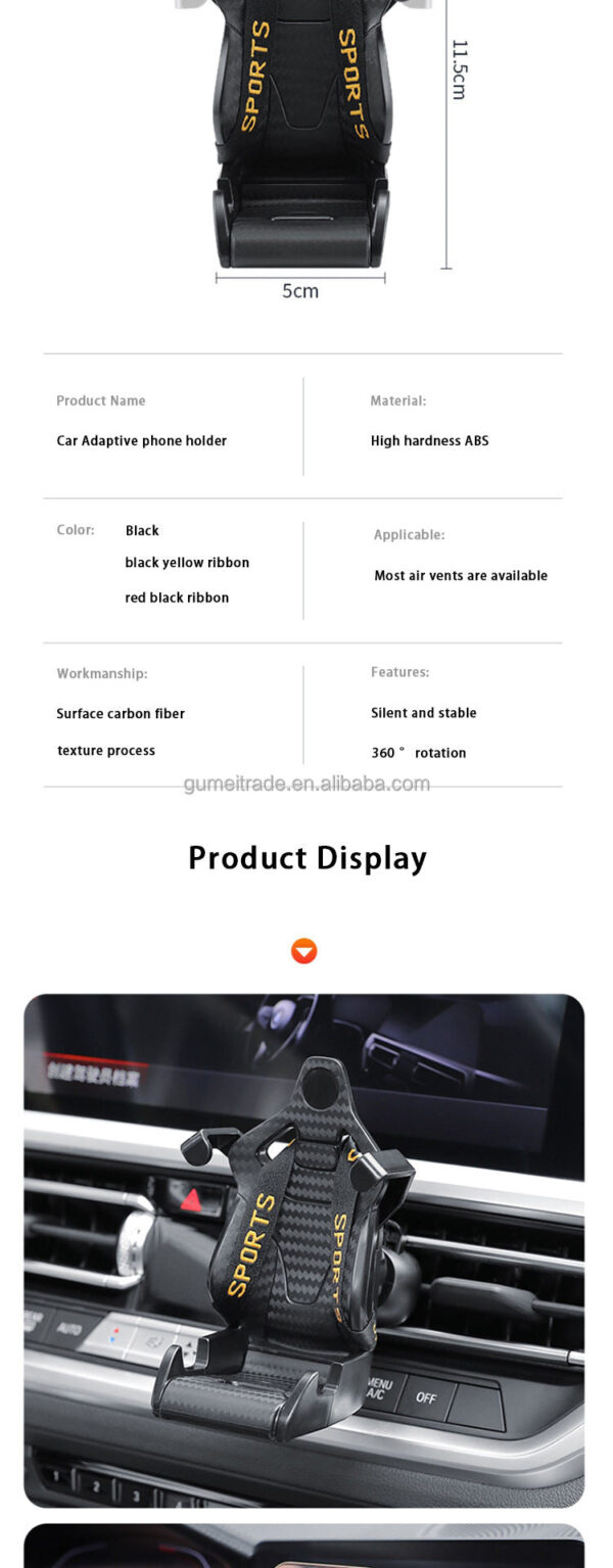 Carbon Fiber Car Phone Holder – Racing Style Air Vent Mount for Smartphones & In-Car Use - Image 3