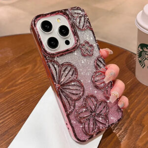 Gradient Glitter Flower Phone Case for iPhone