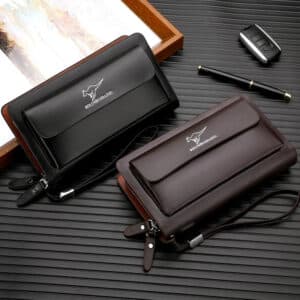 Men's Large PU Business Clutch with Double Zippers