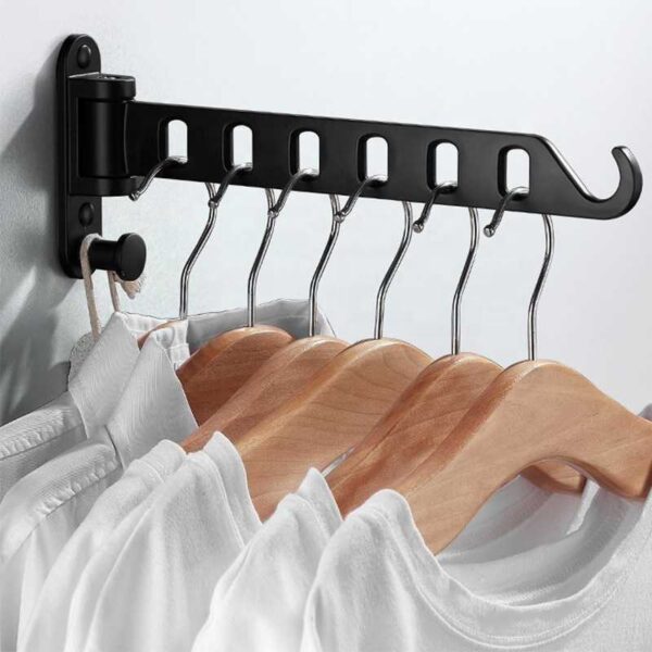 Wall-Mounted Laundry Drying Rack – Movable Storage Hanger with Hooks - Image 3