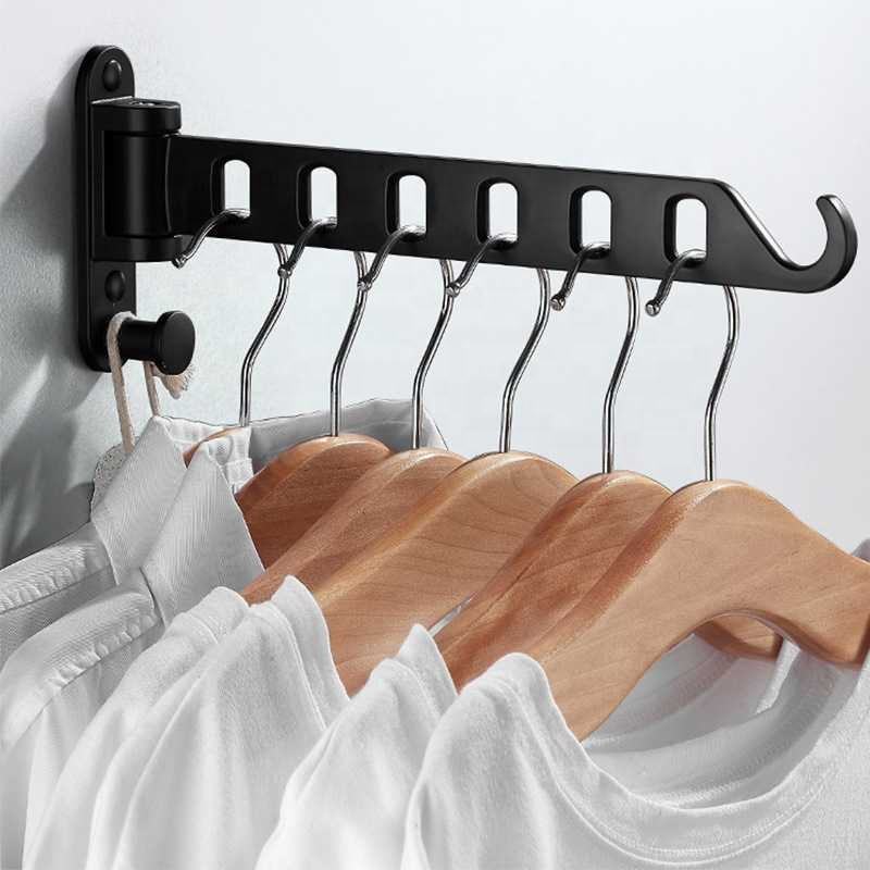 Wall-Mounted Laundry Drying Rack – Movable Storage Hanger with Hooks - Image 3