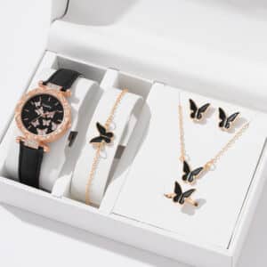 Women's Luxury Watch & Jewelry Set - 6pc Butterfly Design