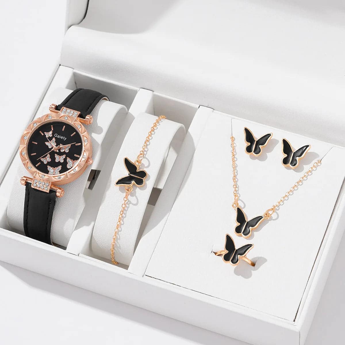 Women's Luxury Watch & Jewelry Set - 6pc Butterfly Design