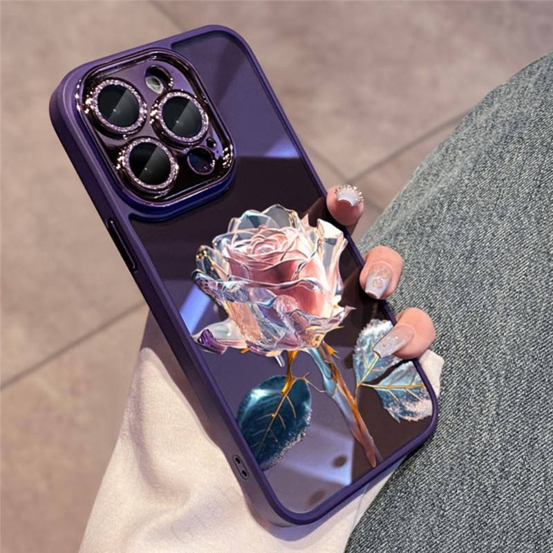 Glitter Diamond Glass Lens Protector Dream Rose Transparent PC Case for iPhone - Image 2