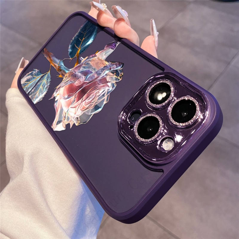 Glitter Diamond Glass Lens Protector Dream Rose Transparent PC Case for iPhone - Image 5