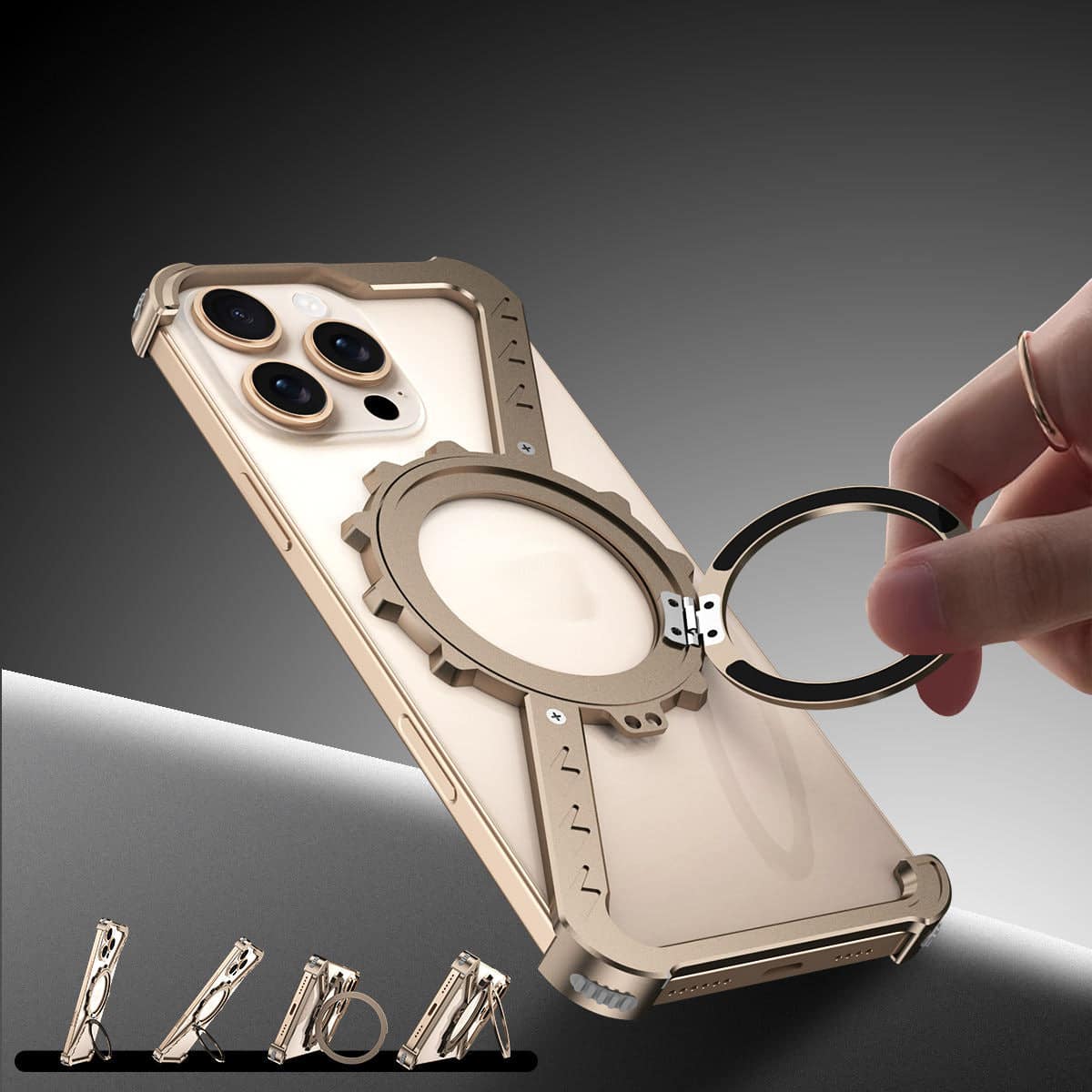 Z-Type Magnetic Aluminum Alloy Kickstand Case for iPhone – Wireless Charging Metal Phone Cover - Image 2