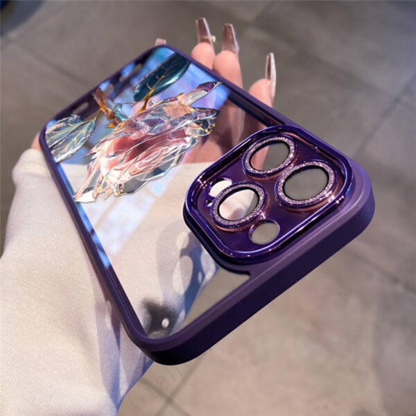 Glitter Diamond Glass Lens Protector Dream Rose Transparent PC Case for iPhone - Image 4