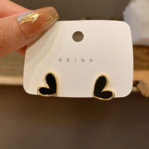 Black Heart Stud Earrings for Women