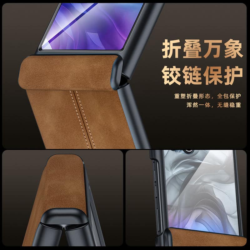 Suture PU Leather Hinge Protection Full Body Case for Samsung Z Flip – Luxury Foldable Cover - Image 2
