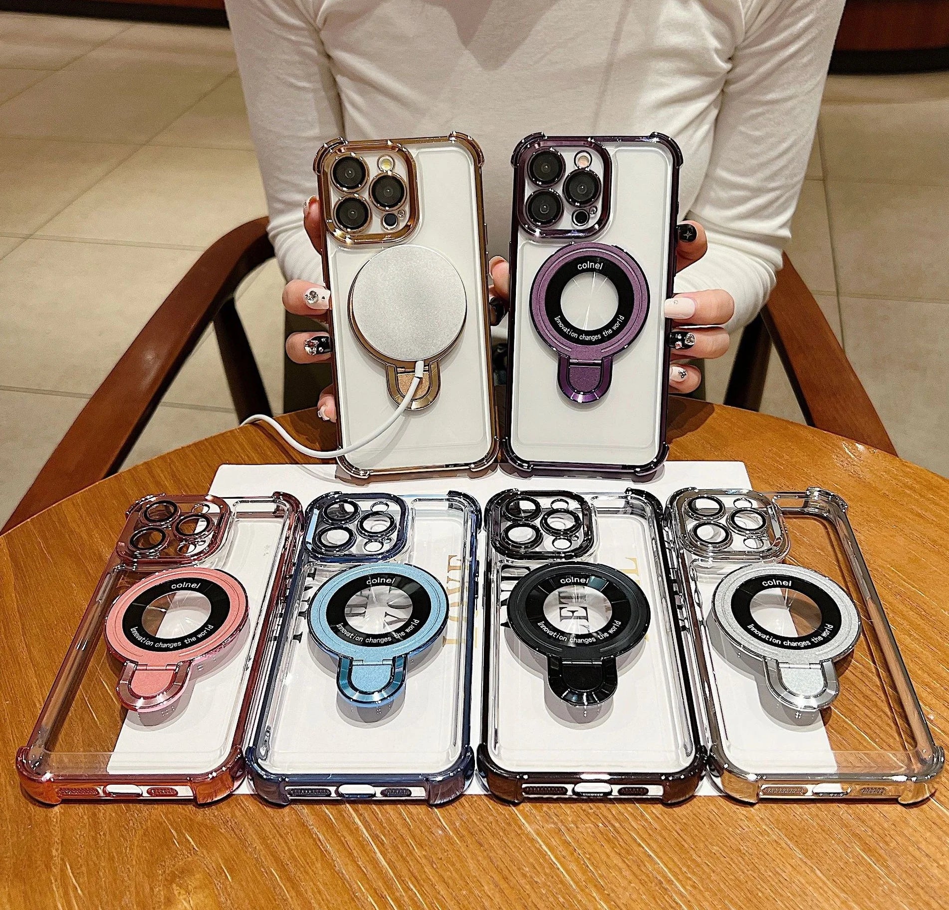Shockproof Acrylic Phone Case with Metal Ring for iPhone