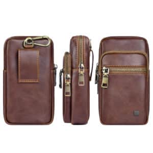 PULOKA Men's PU Leather Belt Phone Pouch with Zipper