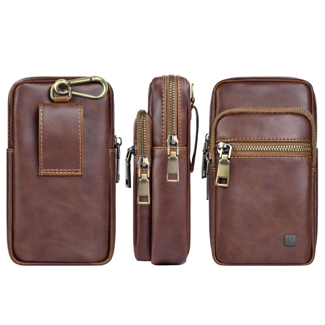 PULOKA Men's PU Leather Belt Phone Pouch with Zipper