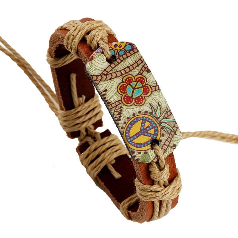 Sign of Peace Leather Bracelet – Unisex Genuine Leather Hemp Rope Braided Wrap Bangle for Men & Women - Image 5