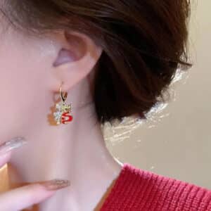 Red Zircon Dragon Hoop Earrings S925 Silver for Girls