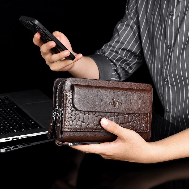 Men’s Minimalist PU Leather Wristlet Clutch Bag – Lightweight Business Handbag - Image 2