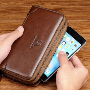 Large PU Leather Double Zipper Clutch Wallet
