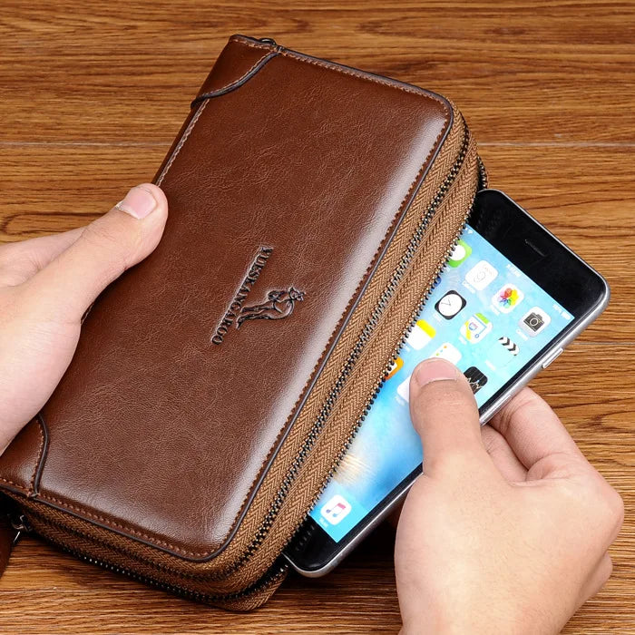 Large PU Leather Double Zipper Clutch Wallet