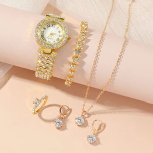 Elegant Women's Watch & Jewelry Set with Necklace, Bracelet, Earrings