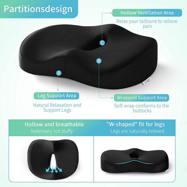 Ergonomic Orthopedic Butt Cushion – Memory Foam Support for Office Chair, Car Seat & Stress Relief - Image 2
