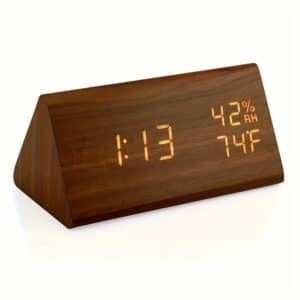 Wooden LED Alarm Clock with Temperature & Humidity Display