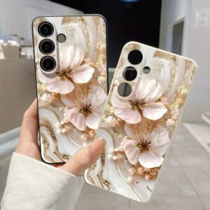 Samsung Galaxy S24/S25 Floral Shockproof Phone Case with Gold Foil
