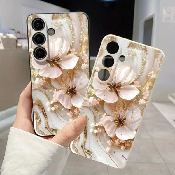 Samsung Galaxy S24/S25 Floral Shockproof Phone Case with Gold Foil