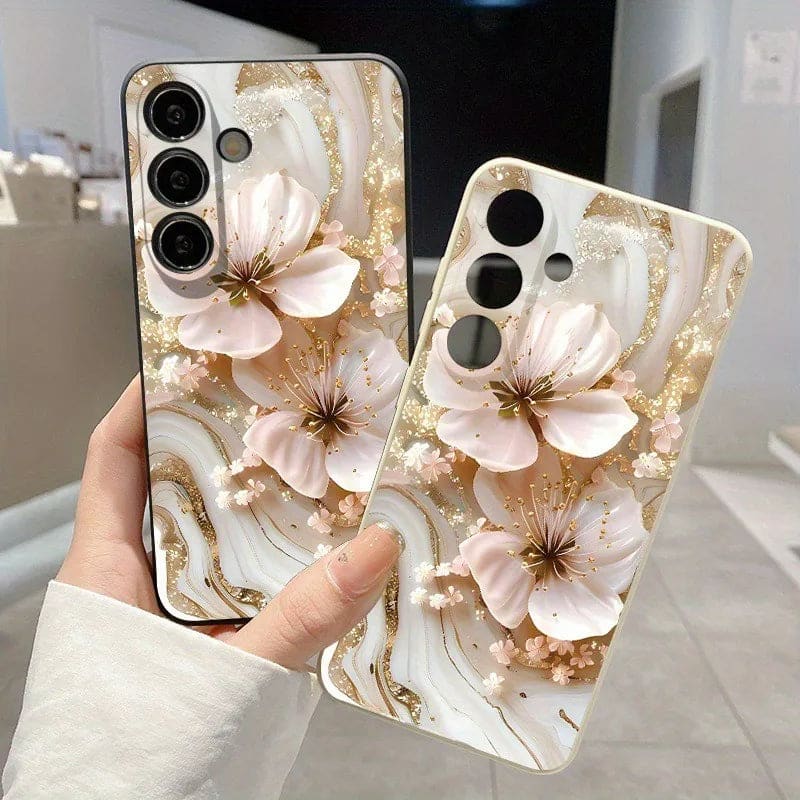 Samsung Galaxy S24/S25 Floral Shockproof Phone Case with Gold Foil