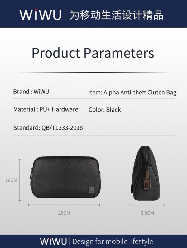 WiWU Men's Business Handbag with Fingerprint Lock – Waterproof PU Leather Anti-Theft Clutch Bag - Image 6