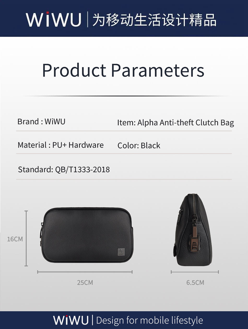 WiWU Men's Business Handbag with Fingerprint Lock – Waterproof PU Leather Anti-Theft Clutch Bag - Image 6