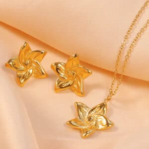 Vintage Flower Necklace & Stud Earrings Set for Women