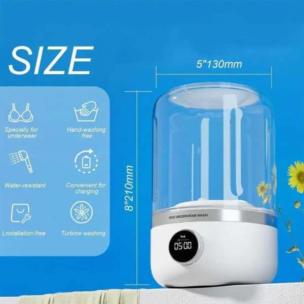 Portable Mini Washing Machine – 1L Capacity, USB Rechargeable, 4000mAh Battery, Wireless, Automatic, Compact Design for Baby Clothes - Image 2