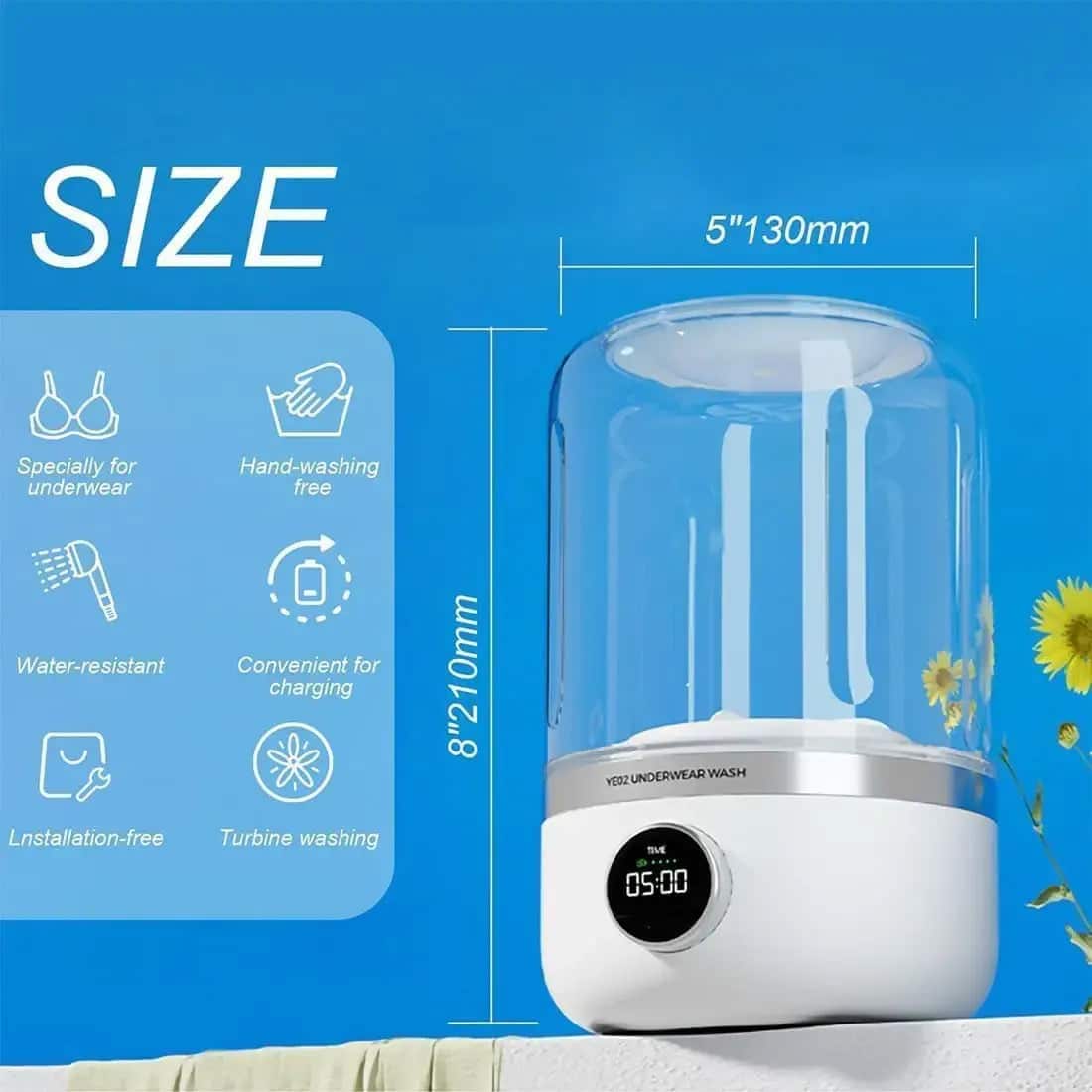 Portable Mini Washing Machine – 1L Capacity, USB Rechargeable, 4000mAh Battery, Wireless, Automatic, Compact Design for Baby Clothes - Image 2