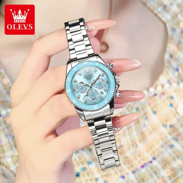 Olevs Women's Quartz Watch, Sport Chronograph, Luminous, Diamond Accents