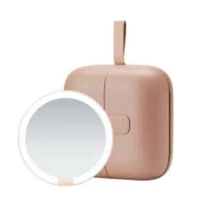 Portable White LED Makeup Mirror with Storage Bag – 5 Brightness Levels & 3 Color Modes, Travel-Friendly