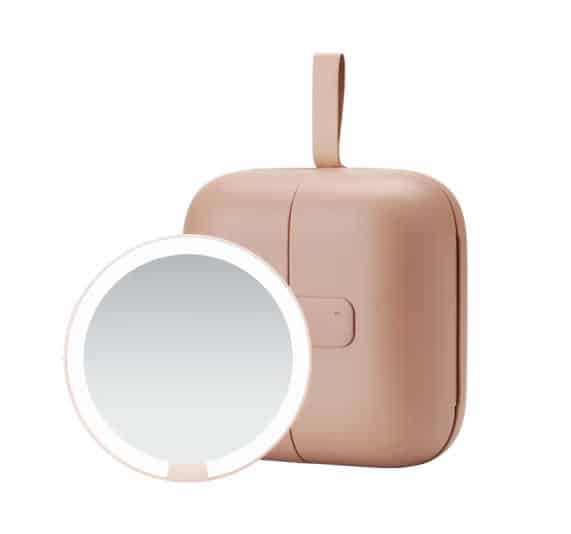 Portable White LED Makeup Mirror with Storage Bag – 5 Brightness Levels & 3 Color Modes, Travel-Friendly