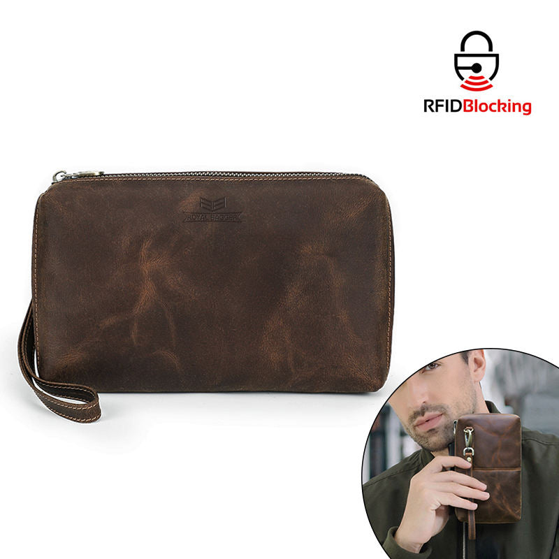 AndoBag Men’s Genuine Cow Leather Clutch Bag – RFID Blocking Long Wallet & Travel Wrist Purse - Image 5